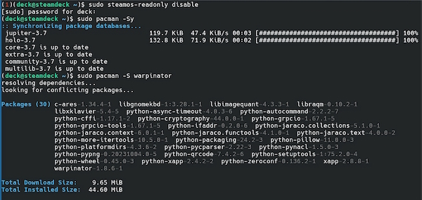 Installing Warpinator with Konsole