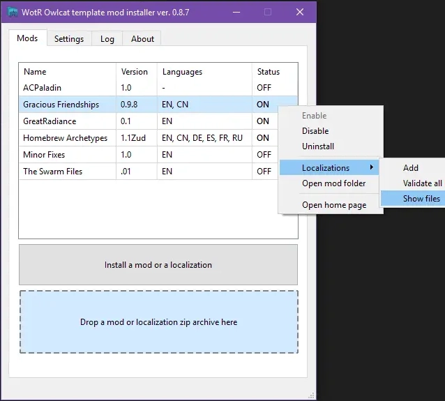 The main window of the Owlcat Template Mod Installer