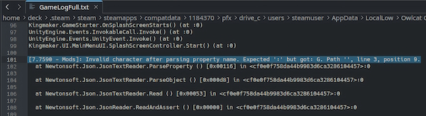 A new error in the JSON file