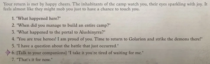 Talking to the companions after Colyphyr