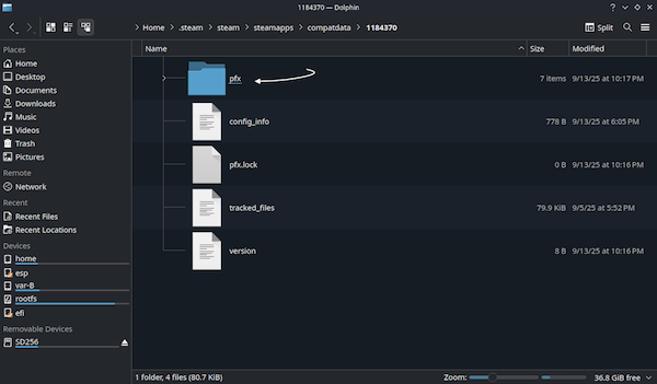 The pfx folder that we have to dive in