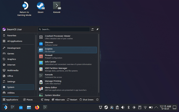 As the default file explorer, Dolphin is located in the System submenu.