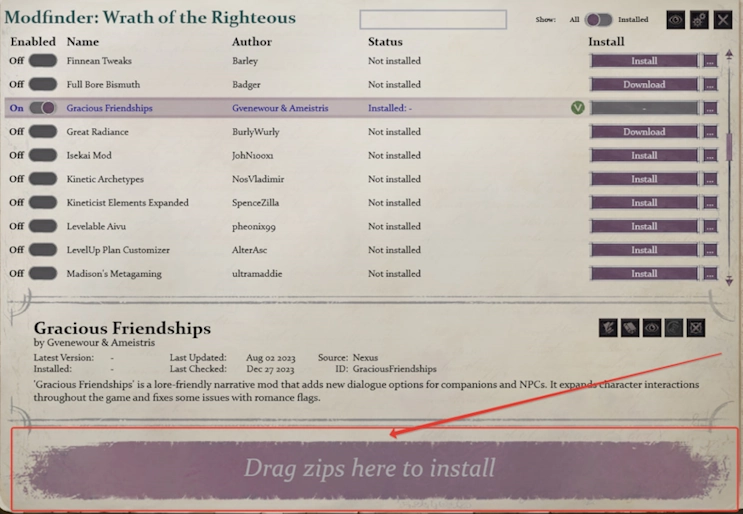The interface of Modfinder