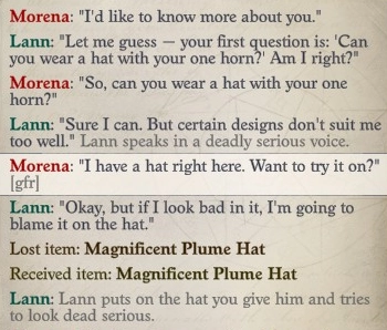 Lann puts on a hat